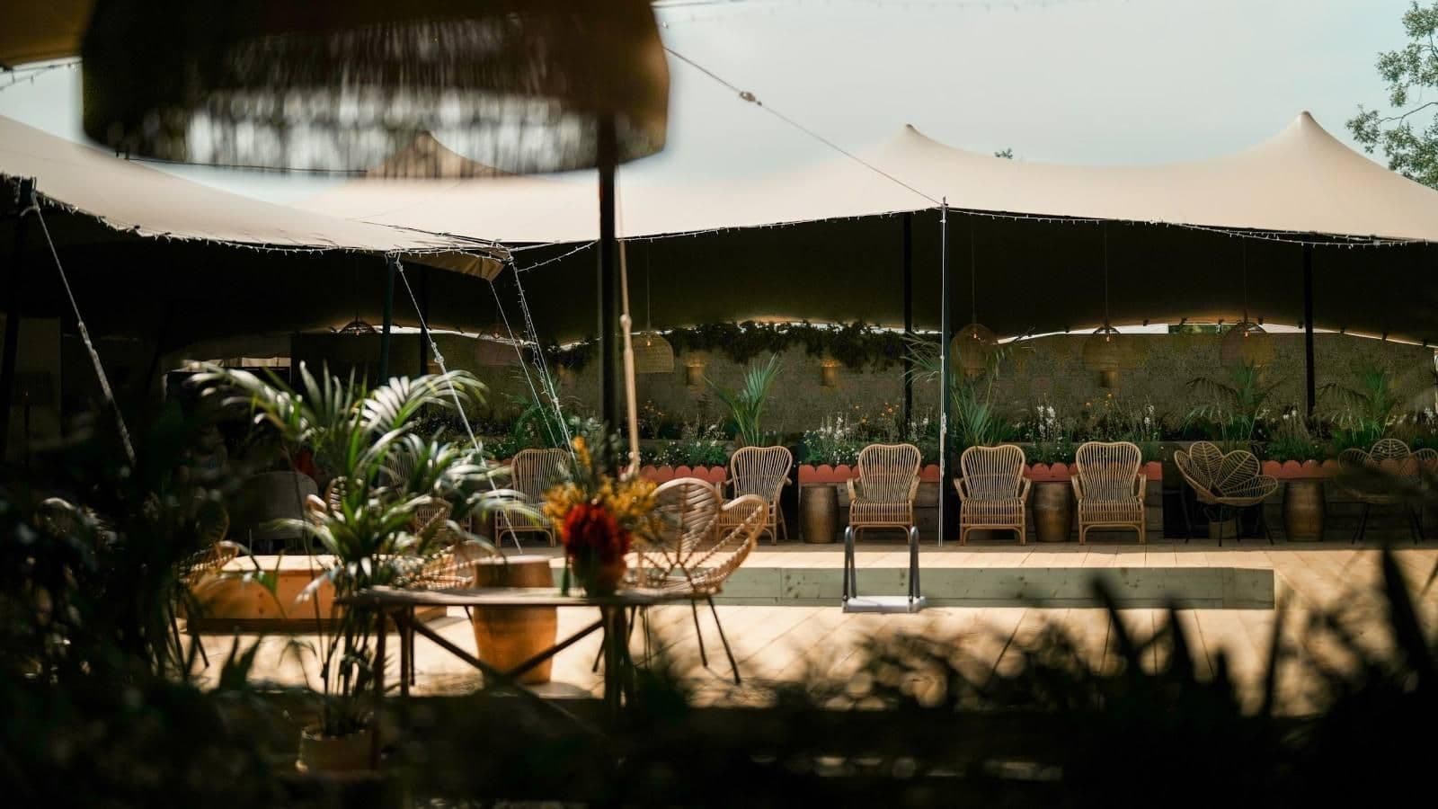 The lounge under a stretch tent
